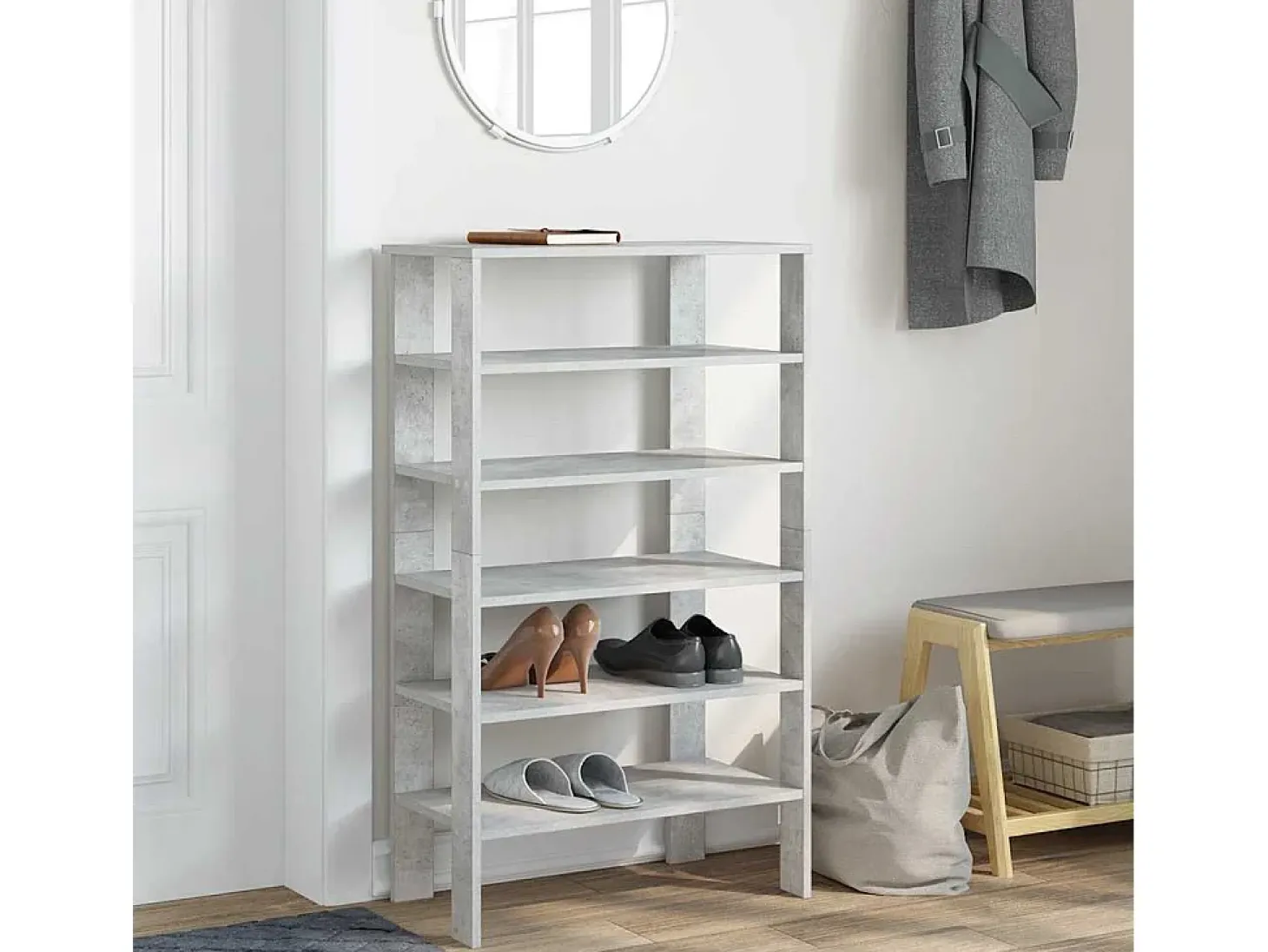 Zapatero gris hormigón 61x32x105 cm madera de ingeniería