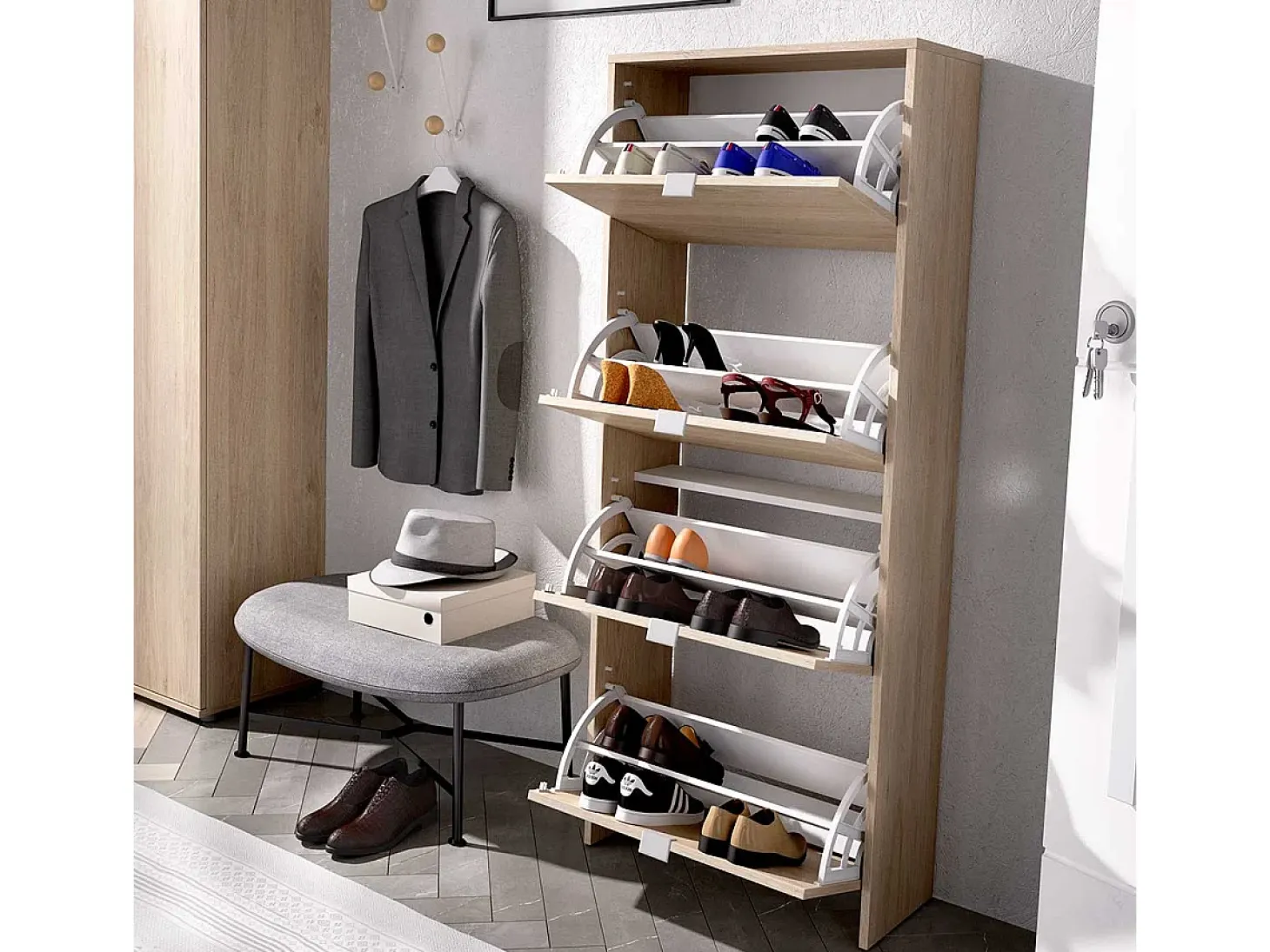 Zapatero Jazz 4 baldas natural 149x60,9x25,2 cm