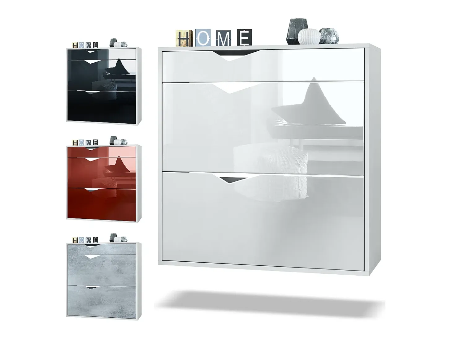 Zapatero Kolmio 85 x 87 x 33 cm, cuerpo en blanco mate, frentes en Burdeos de alto brillo | Amplia selección de colores