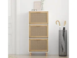Zapatero madera contrachapada blanco ratán natural 52x25x115 cm ES983371