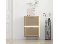 Zapatero madera contrachapada blanco ratán natural 52x25x80 cm ES981829