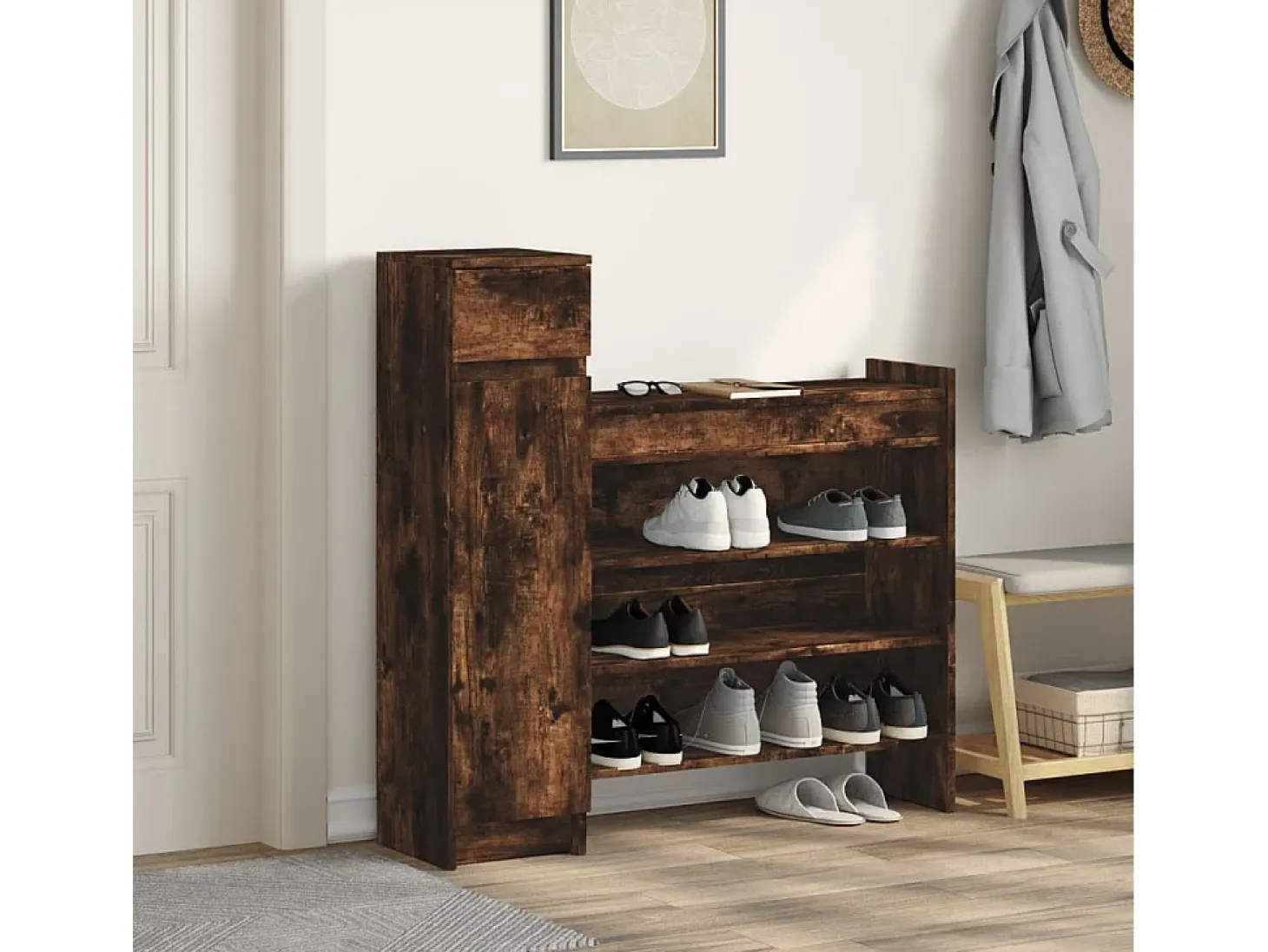 Zapatero madera de ingeniería roble ahumado 100,5x28x100 cm ES181547