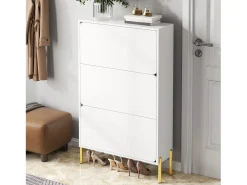 Zapatero minimalista moderno - 73 x 24 x 120 cm - con 3 puertas - patas doradas - MDF - blanco