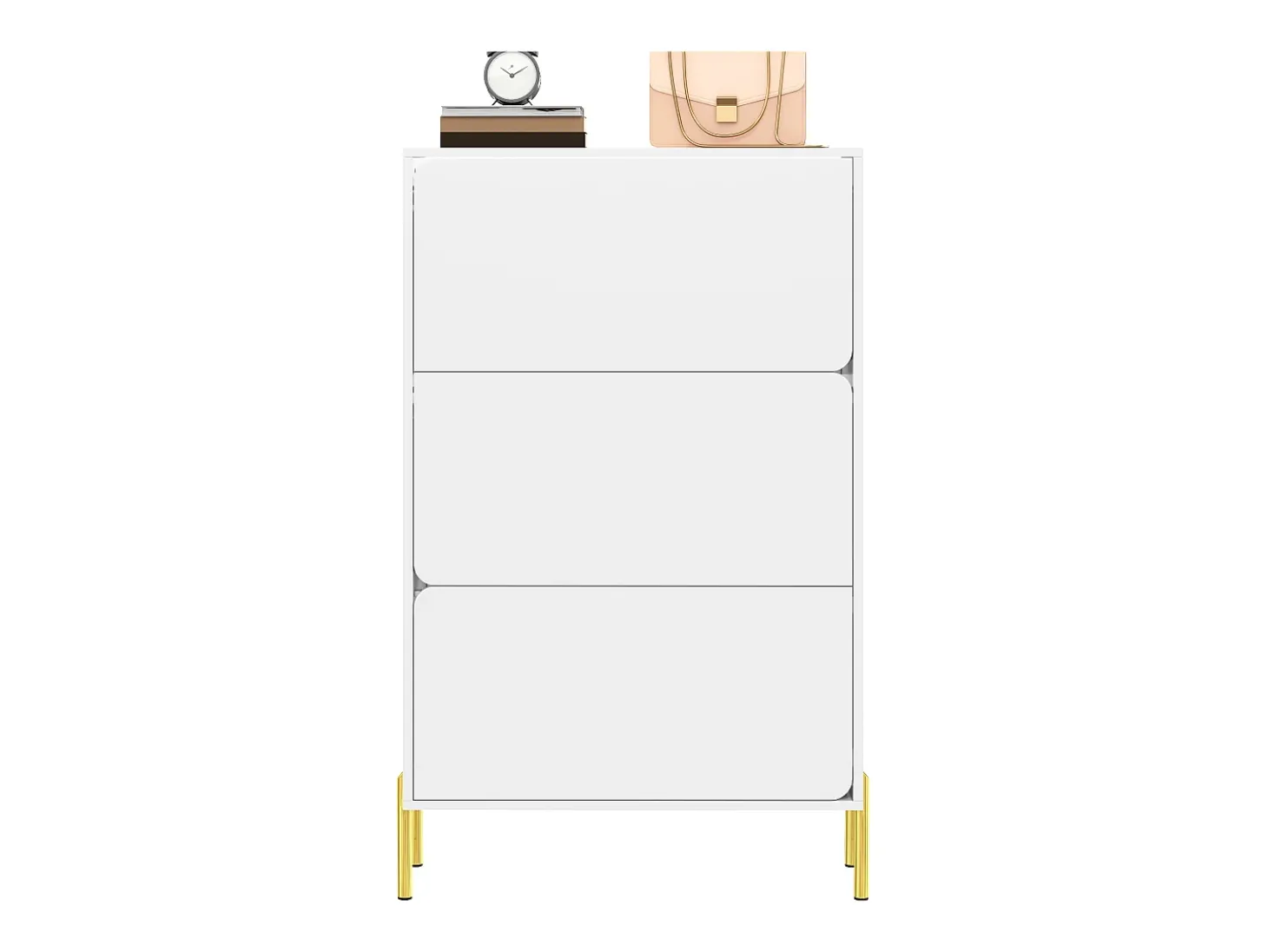 Zapatero minimalista moderno - 73 x 24 x 120 cm - con 3 puertas - patas doradas - MDF - blanco