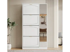 Zapatero moderno con 4 cajones abatibles - 80 x 24 x 147 cm - Tablero de partículas - Blanco