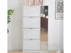 Zapatero moderno con 4 cajones abatibles - 80 x 24 x 147 cm - Tablero de partículas - Blanco