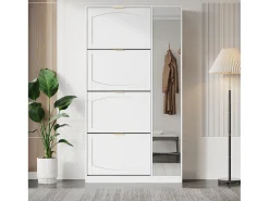 Zapatero moderno con 4 cajones abatibles - 80 x 24 x 147 cm - Tablero de partículas - Blanco