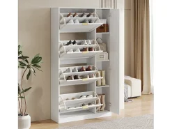 Zapatero moderno con 4 cajones abatibles - 80 x 24 x 147 cm - Tablero de partículas - Blanco
