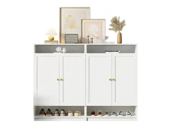 Zapatero moderno con 2 puertas y estantes regulables, MDF, blanco (146x34x109 cm)