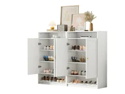 Zapatero moderno con 2 puertas y estantes regulables, MDF, blanco (146x34x109 cm)