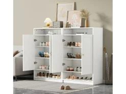 Zapatero moderno con 2 puertas y estantes regulables, MDF, blanco (146x34x109 cm)