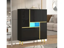 Zapatero moderno con puerta de alto brillo y LED multicolor, negro (80x25x96 cm)