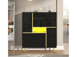 Zapatero moderno con puerta de alto brillo y LED multicolor, negro (80x25x96 cm)