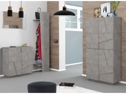 Zapatero multiusos de 4 puertas y 8 estantes de diseño Ping Dress Concrete