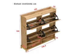 Zapatero Natural - Zapatero con 4 Puertas de Ratán y 2 Divisiones Abiertas - para recibidores y corredores