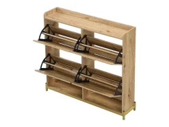 Zapatero natural - Zapatero con 4 puertas de madera y 2 divisiones abiertas - para recibidores y pasillos