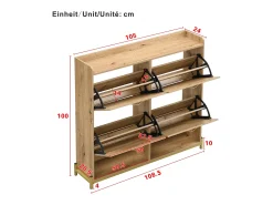 Zapatero natural - Zapatero con 4 puertas de madera y 2 divisiones abiertas - para recibidores y pasillos