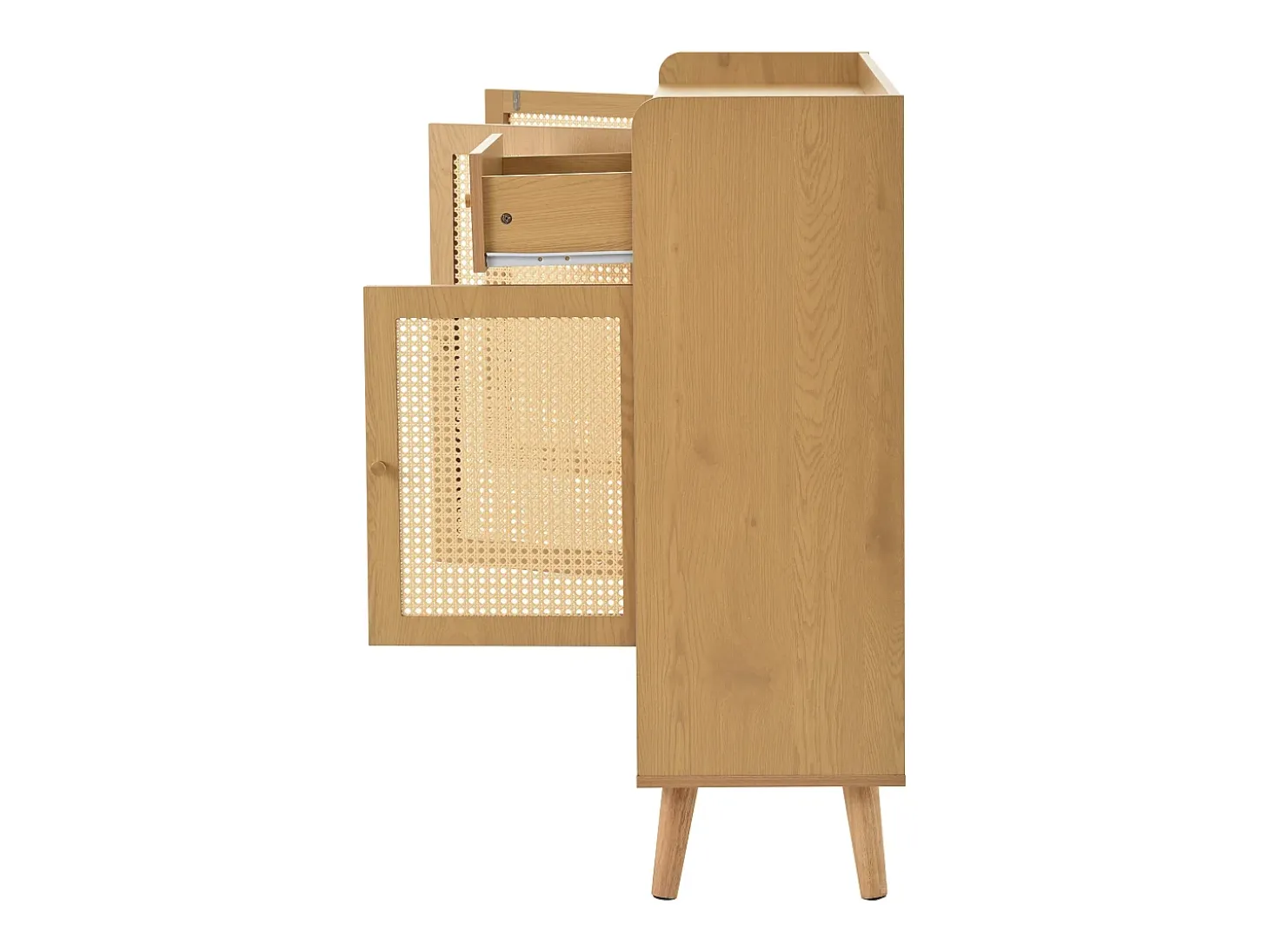 Zapatero natural con 3 puertas de ratán y 1 cajón, tirador de metal 120x35x106cm