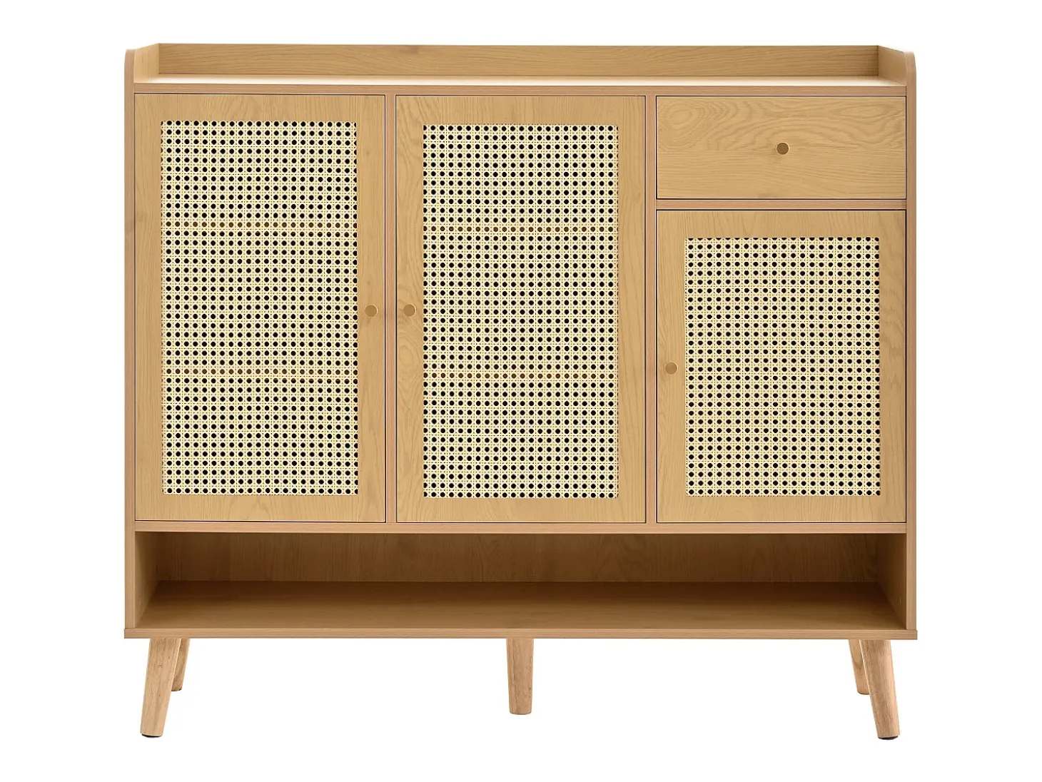 Zapatero natural con 3 puertas de ratán y 1 cajón, tirador de metal 120x35x106cm