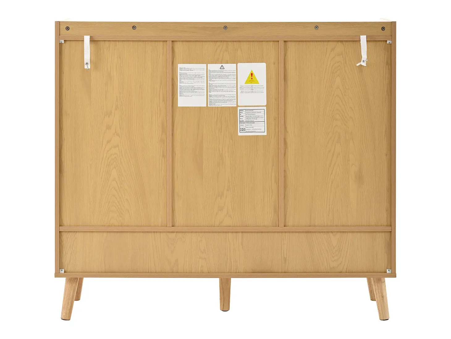 Zapatero natural con 3 puertas de ratán y 1 cajón, tirador de metal 120x35x106cm