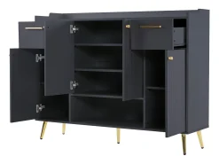 Zapatero negro con 2 cajones y 4 puertas, tiradores y patas dorados