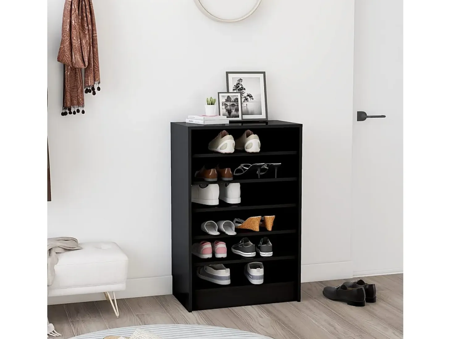 Zapatero negro 60x35x92 cm Madera contrachapada