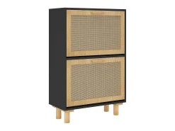 Zapatero negro 52x25x80 cm Madera de ingeniería/Ratán