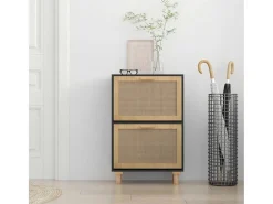 Zapatero negro 52x25x80 cm Madera de ingeniería/Ratán