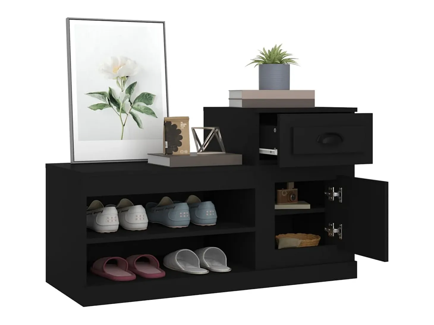 Zapatero negro 100x42x60 cm madera contrachapada