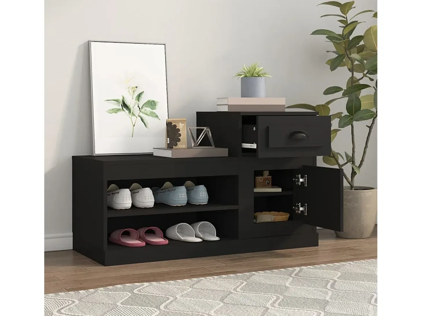 Zapatero negro 100x42x60 cm madera contrachapada