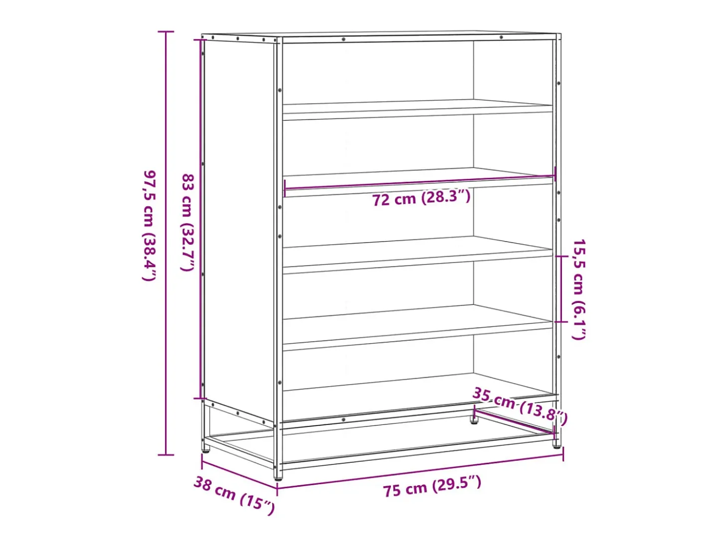 Zapatero negro 75x38x97,5 cm madera contrachapada metal