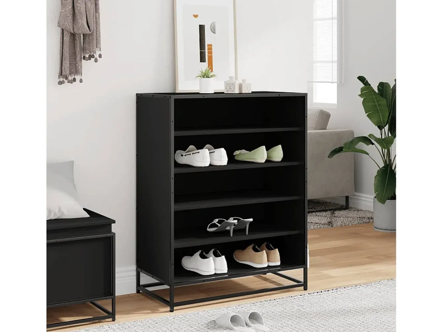 Zapatero negro 75x38x97,5 cm madera contrachapada metal