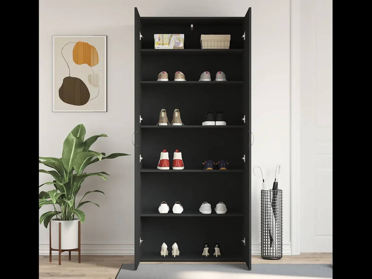 Zapatero negro 80x35,5x180 cm Madera contrachapada