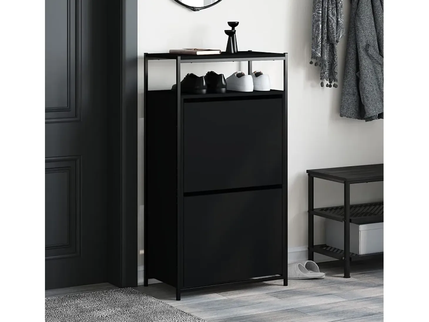 Zapatero negro 60x34x112 cm madera contrachapada