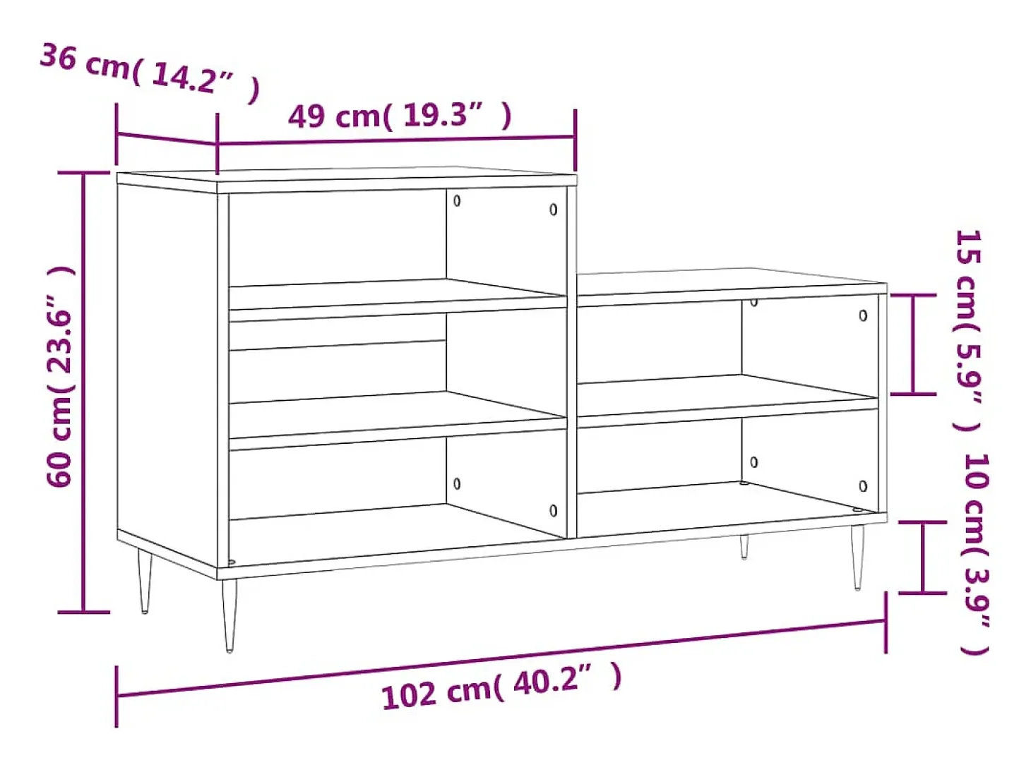 Zapatero negro 102x36x60 cm Madera contrachapada