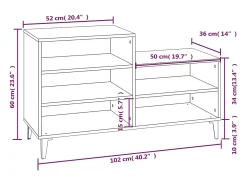 Zapatero negro 102x36x60 cm Madera contrachapada