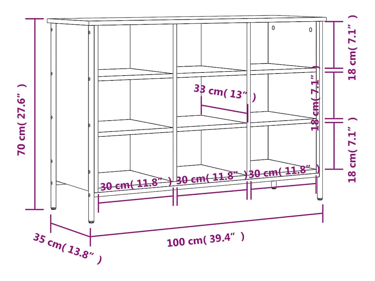 Zapatero negro 100x35x70 cm madera contrachapada