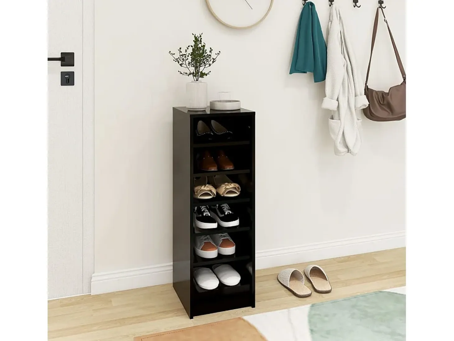 Zapatero negro 31,5x35x90 cm Madera contrachapada
