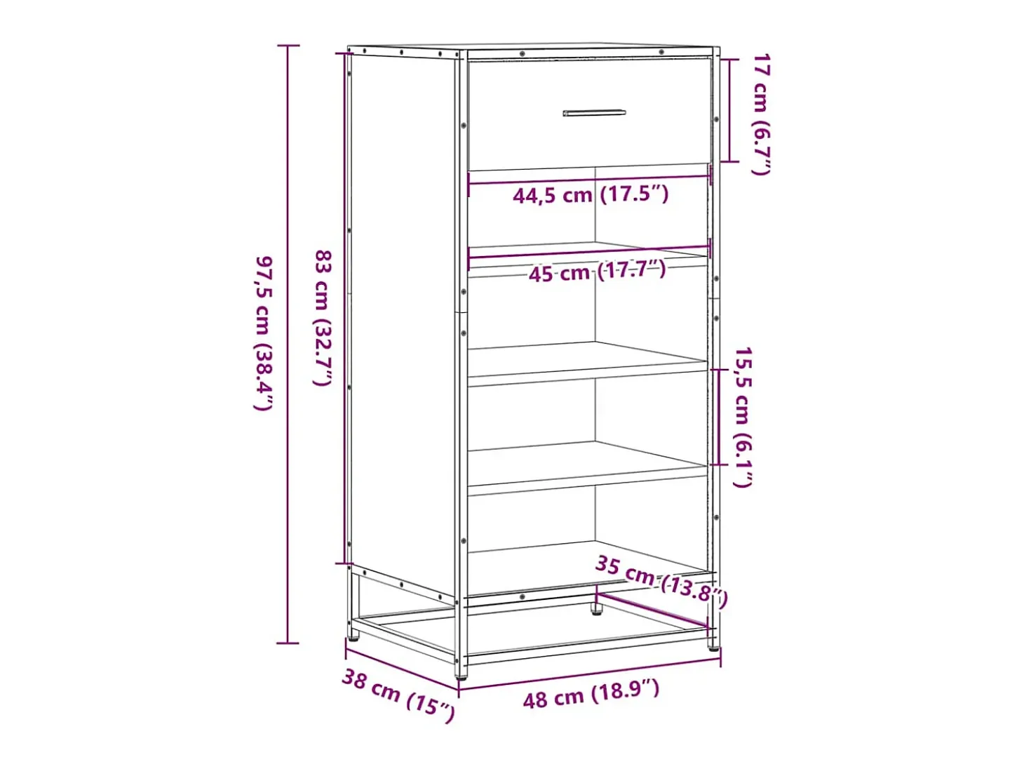 Zapatero negro 48x38x97,5 cm madera de ingeniería