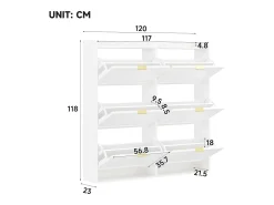 Zapatero para entrada - 120 x 23 x 118 cm - con 6 compartimentos abatibles - MDF + aglomerado - blanco