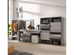 Zapatero, 335x57x145cm, Dormitorio, habitación, Vestidor abierto, Cómoda, Cajonera, Listones Decorativos, Tocador, Cemento