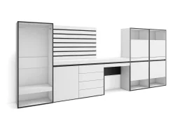 Zapatero, 335x57x145cm, Dormitorio, habitación, Vestidor abierto, Cómoda, Cajonera, Listones Decorativos, Tocador, Blanco