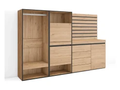 Zapatero, 227x35x145cm, Dormitorio, habitación, Vestidor abierto, Cómoda, Cajonera, Listones Decorativos, Roble