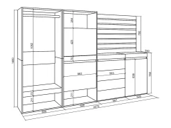 Zapatero, 227x35x145cm, Dormitorio, habitación, Vestidor abierto, Cómoda, Cajonera, Listones Decorativos, Roble