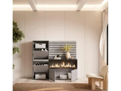 Zapatero, 167x35x145cm, Dormitorio, habitación, Chimenea eléctrica XXL, Listones Decorativos, Cemento