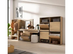 Zapatero, 335x57x145cm, Dormitorio, habitación, Vestidor abierto, Cómoda, Cajonera, Listones Decorativos, Tocador, Roble