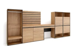 Zapatero, 335x57x145cm, Dormitorio, habitación, Vestidor abierto, Cómoda, Cajonera, Listones Decorativos, Tocador, Roble