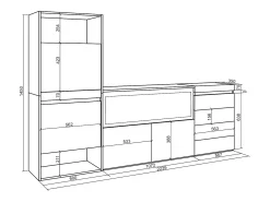 Zapatero, 224x35x145cm, Dormitorio, habitación, Chimenea eléctrica XXL, Cómoda, Cajonera, Roble