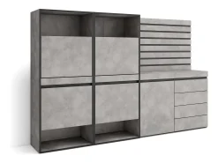 Zapatero, 227x35x145cm, Dormitorio, habitación, Cómoda, Cajonera, Listones Decorativos, Cemento