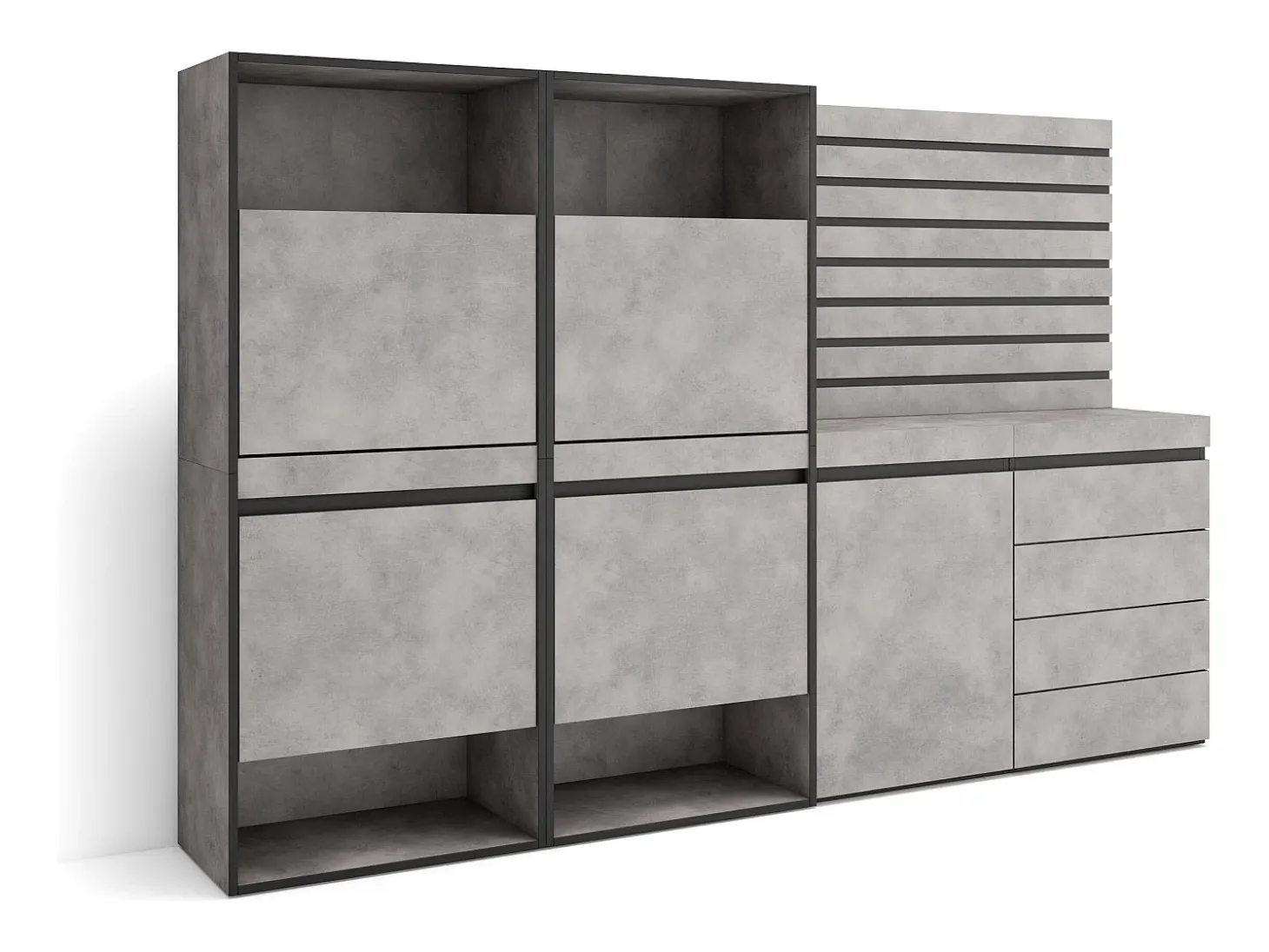 Zapatero, 227x35x145cm, Dormitorio, habitación, Cómoda, Cajonera, Listones Decorativos, Cemento